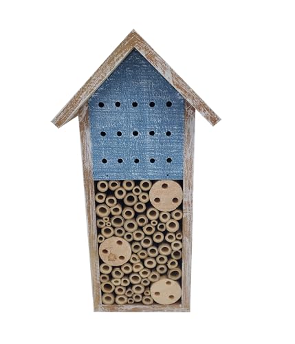 Dehner Natura Premium Insektenhotel Galway, Bienenhotel nachhaltig, Insektenhaus/Nistkasten für Bienen/Schmetterlinge/Käfer, ca. 15 x 30 x 13 cm, aus FSC-zertifiziertem Tannenholz/Bambus, braun/blau von Dehner