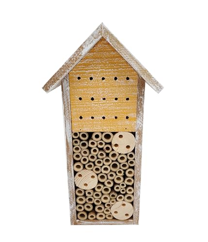 Dehner Natura Insektenhotel Galway, Bienenhotel nachhaltig, Insektenhaus/Nistkasten für Bienen/Schmetterlinge/Käfer, ca. 15 x 30 x 13 cm, aus FSC-zertifiziertem Tannenholz/Bambus, braun/gelb von Dehner