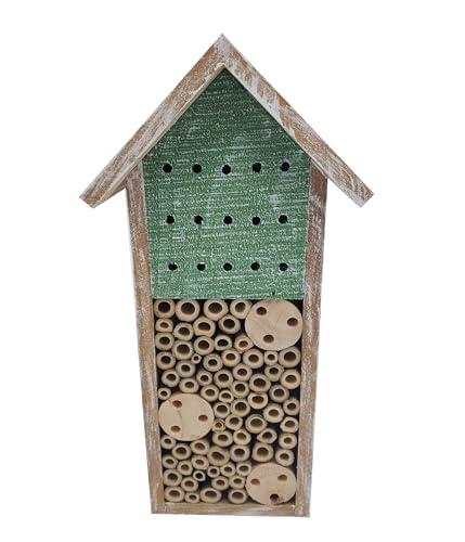 Dehner Natura Premium Insektenhotel Galway, Bienenhotel nachhaltig, Insektenhaus/Nistkasten für Bienen/Schmetterlinge/Käfer, ca. 15 x 30 x 13 cm, aus FSC-zertifiziertem Tannenholz/Bambus, braun/grün von Dehner