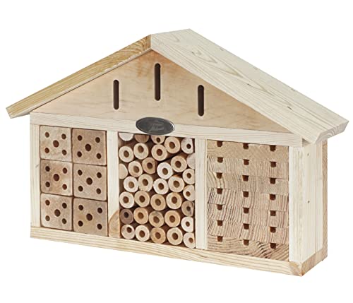 Dehner Natura Premium Insektenhotel Quinta, Insektenhaus / Nistkasten für Bienen/Schmetterlinge/Käfer, ca. 39 x 26 x 9 cm, Kiefernholz/Metall, natur von Dehner