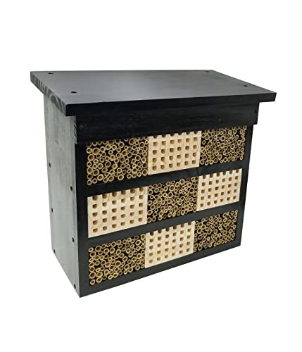 Dehner Natura Premium Insektenhotel Pistoia, Insektenhaus / Nistkasten für Bienen/Schmetterlinge/Käfer, ca. 44.5 x 40 x 22.5 cm, Kiefernholz/Bambus, schwarz/natur von Dehner