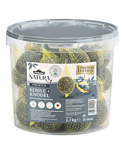 Dehner Natura Premium Meisenknödel mit Futterkohle, ganzjähriges Wildvogelfutter fettreich/energiereich, hochwertiges Vogelfutter für Wildvögel, mit Netz, 30 Stück je 90 g (2.7 kg) von Dehner