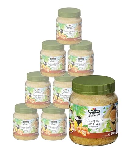 Dehner Natura Premium Wildvogelfutter, Erdnussbutter im Glas, Ganzjahresfutter energiereich / ungesalzen, hochwertiges Vogelfutter für Wildvögel, 8 x 340 g (2.72 kg) von Dehner