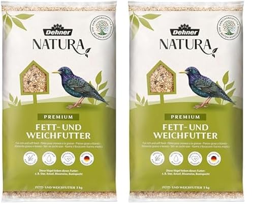 Dehner Natura Premium Wildvogelfutter, Fettfutter/Weichfutter, Ganzjahresfutter artgerecht/kraftspendend, hochwertiges Vogelfutter für Wildvögel, 5 kg (Packung mit 2) von Dehner