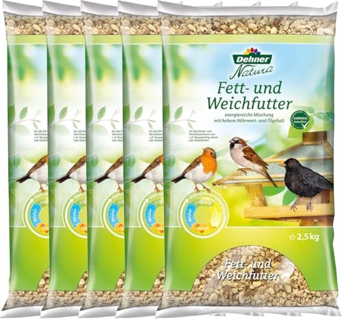 Dehner Natura Premium Wildvogelfutter, Fettfutter / Weichfutter, Ganzjahresfutter artgerecht / kraftspendend , hochwertiges Vogelfutter für Wildvögel, im Set, 5 x 2.5 kg (12.5 kg) von Dehner