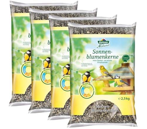 Dehner Natura Premium Wildvogelfutter, Sonnenblumenkerne, Ganzjahresfutter proteinreich / energiereich, hochwertiges Vogelfutter für Wildvögel, im Set, 4 x 2.5 kg (10 kg) von Dehner