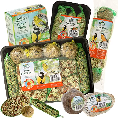 Dehner Natura Premium Wildvogelfutter, Spezial-Snackmix, Wildvogelsnack, Ganzjahresfutter energiereich / kraftspendend, hochwertiges Vogelfutter für Wildvögel, 6-teilig von Dehner