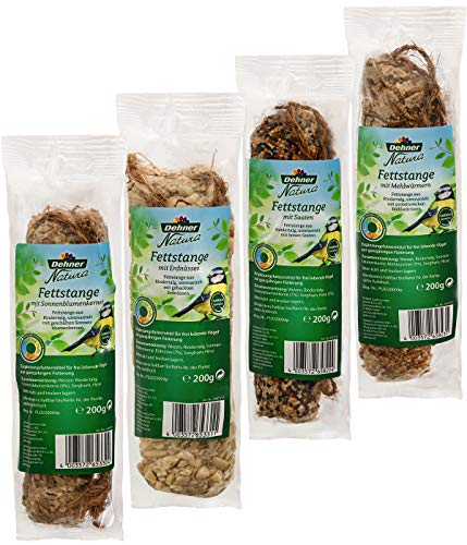 Dehner Natura Premium Wildvogelfutter, Wildvogelsnack, Fettstangen, Ganzjahresfutter nahrhaft, hochwertiges Vogelfutter für Wildvögel, 4 x 200 g (800 g) von Dehner