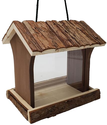 Dehner Natura Premium Wildvogel Futterhaus Arizona, Futterstation für Wildvögel, Vogelhaus platzsparend / robust / hängend, inkl. Aufhängevorrichtung, ca. 21 x 21 x 17 cm, Tannenholz, braun von Dehner