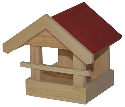 Dehner Natura Wildvogel-Futterhaus Kaja, ca. 21.5 x 22 x 21.5 cm, aus FSC® - zertifiziertem Kiefernholz, rot / natur von Dehner