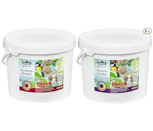 Dehner Natura Wildvogelfutter, Beeren-Knödel, ohne Netz, 100 Stück (10 kg) & Natura Wildvogelfutter, Insekten-Knödel, ohne Netz, 100 Stück (10 kg) von Dehner