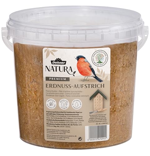 Dehner Natura Premium Wildvogelfutter, Erdnuss-Aufstrich, Erdnussbutter im Eimer, Ganzjahresfutter energiereich, hochwertiges Vogelfutter für Wildvögel, 2 kg von Dehner