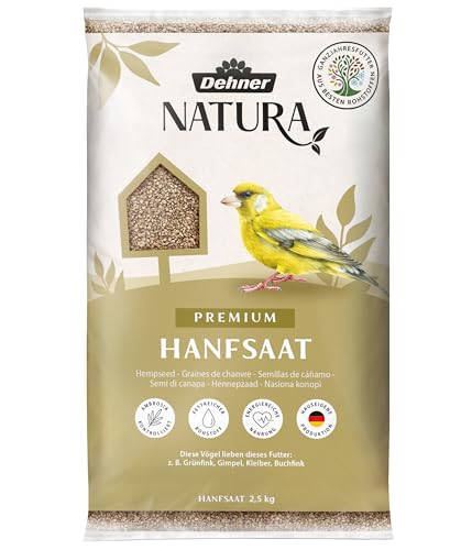 Dehner Natura Premium Wildvogelfutter, Hanfsaat, Ganzjahresfutter proteinreich / energiereich, hochwertiges Vogelfutter für Wildvögel, 2.5 kg von Dehner