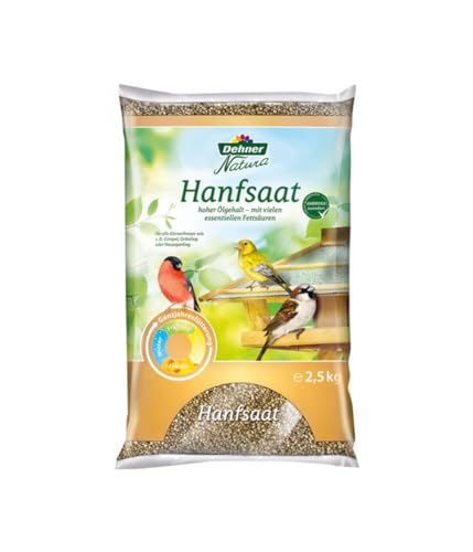 Dehner Natura Premium Wildvogelfutter, Hanfsaat, Ganzjahresfutter proteinreich / energiereich, hochwertiges Vogelfutter für Wildvögel, 2.5 kg von Dehner