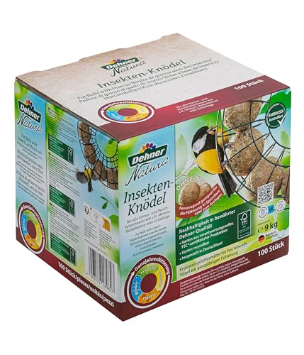 Dehner Natura Premium Meisenknödel ohne Netz, Insektenknödel, ganzjähriges Wildvogelfutter proteinreich / energiereich, Karton aus FSC®-zertifizierter Produktion, 100 Stück je 90 g (9 kg) von Dehner