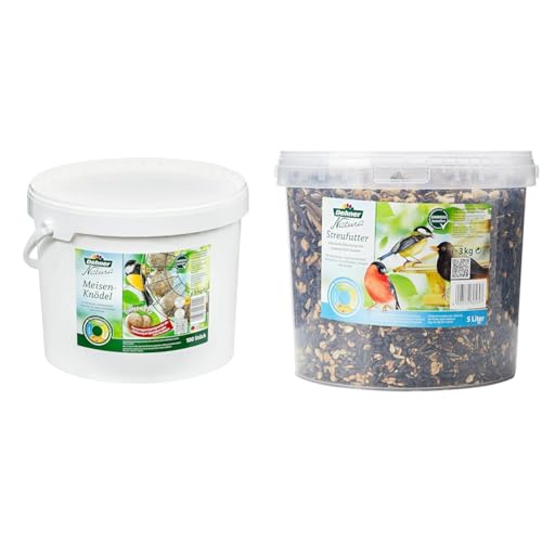 Dehner Natura Wildvogelfutter, Meisenknödel, ohne Netz, 100 Stück (10 kg) & Natura Wildvogelfutter, Streufutter im Eimer, 3 kg von Dehner