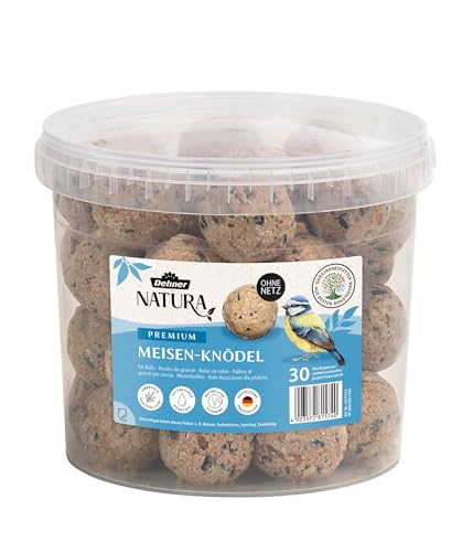 Dehner Natura Premium Meisenknödel ohne Netz, ganzjähriges Wildvogelfutter proteinreich / energiereich, hochwertiges Vogelfutter für Wildvögel, im Eimer, 30 Stück je 90 Gramm (2.7 kg) von Dehner