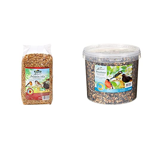 Dehner Natura Wildvogelfutter, Protein Futter-Mix, 500 g & Natura Wildvogelfutter, Streufutter im Eimer, 3 kg von Dehner