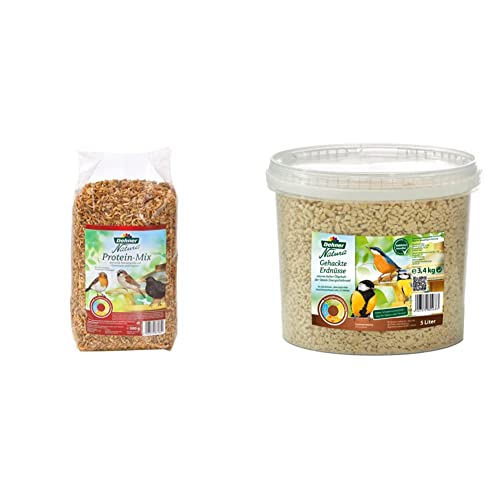 Dehner Natura Wildvogelfutter, Protein Futter-Mix, 500 g & Natura Wildvogelfutter, gehackte Erdnüsse, 5 l (3.4 kg) von Dehner