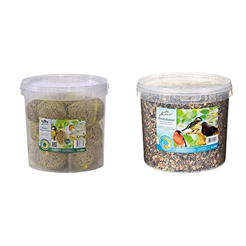 Dehner Natura Wildvogelfutter, Riesen-Meisenknödel, 21 Stück (5.3 kg) & Natura Wildvogelfutter, Streufutter im Eimer, 3 kg von Dehner