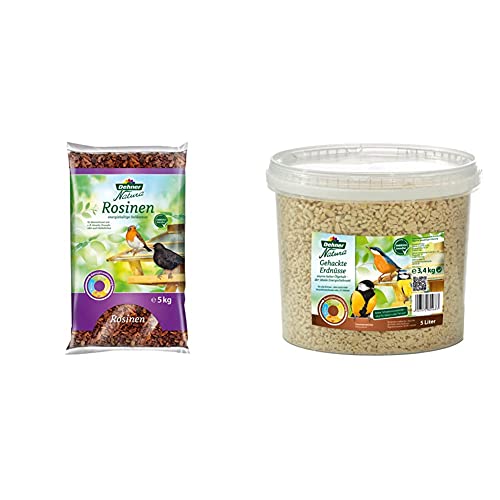 Dehner Natura Wildvogelfutter, Rosinen, 5 kg & Natura Wildvogelfutter, gehackte Erdnüsse, 5 l (3.4 kg) von Dehner