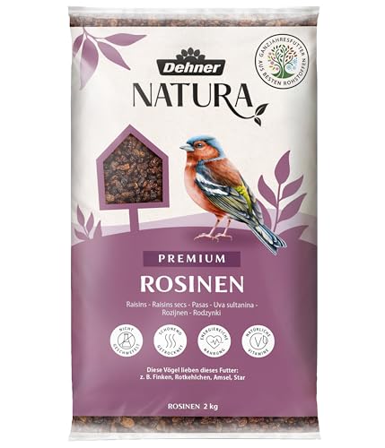 Dehner Natura Premium Wildvogelfutter, Rosinen Delikatesse, Futterrosinen, Ganzjahresfutter energiereich, hochwertiges Vogelfutter für Wildvögel, 2 kg von Dehner