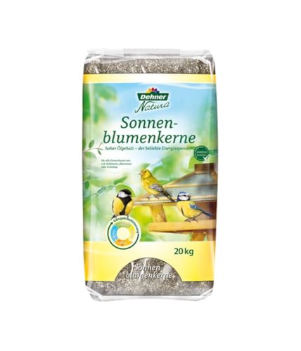 Dehner Natura Premium Wildvogelfutter, Sonnenblumenkerne, Ganzjahresfutter proteinreich / energiereich, hochwertiges Vogelfutter für Wildvögel, 20 kg von Dehner