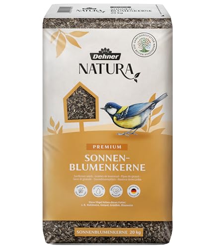 Dehner Natura Premium Wildvogelfutter, Sonnenblumenkerne, Ganzjahresfutter proteinreich / energiereich, hochwertiges Vogelfutter für Wildvögel, 20 kg von Dehner