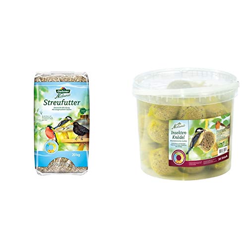 Dehner Natura Wildvogelfutter, Streufutter, 20 kg & Natura Wildvogelfutter, Insekten-Knödel, 30 Stück (3 kg) von Dehner