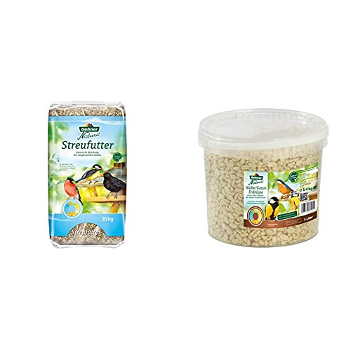 Dehner Natura Wildvogelfutter, Streufutter, 20 kg & Natura Wildvogelfutter, halbe/ganze Erdnüsse, 5 l (3.4 kg) von Dehner