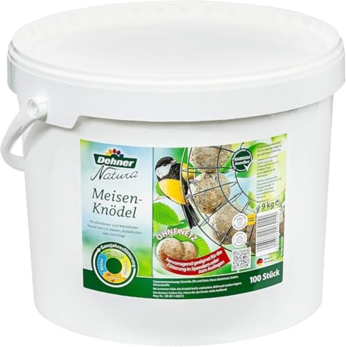 Dehner Natura Premium Meisenknödel ohne Netz, ganzjähriges Wildvogelfutter proteinreich / energiereich, hochwertiges Vogelfutter für Wildvögel, im Eimer, 100 Stück je 90 g (9 kg) von Dehner