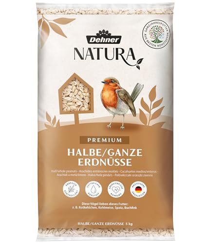 Dehner Natura Premium Wildvogelfutter, halbe / ganze Erdnüsse schalenfrei, Ganzjahresfutter proteinreich / energiereich, hochwertiges Vogelfutter für Wildvögel, 5 kg von Dehner