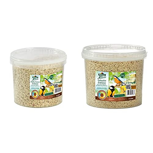 Dehner Natura Wildvogelfutter, halbe/ganze Erdnüsse, 5 l (3.4 kg) & Natura Wildvogelfutter, gehackte Erdnüsse, 5 l (3.4 kg) von Dehner