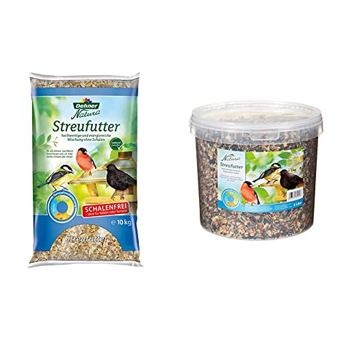 Dehner Natura Wildvogelfutter, schalenfreies Streufutter, 10 kg & Natura Wildvogelfutter, Streufutter im Eimer, 3 kg von Dehner