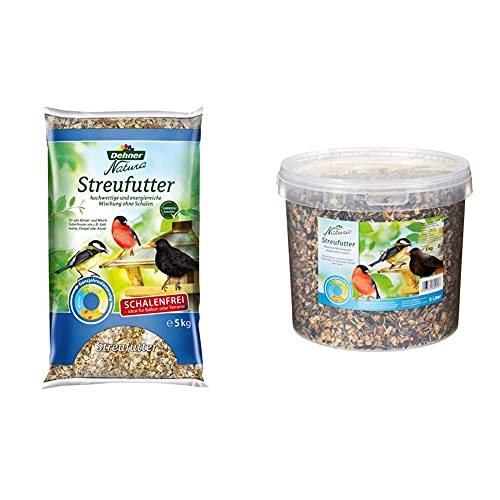 Dehner Natura Wildvogelfutter, schalenfreies Streufutter, 5 kg & Natura Wildvogelfutter, Streufutter im Eimer, 3 kg von Dehner