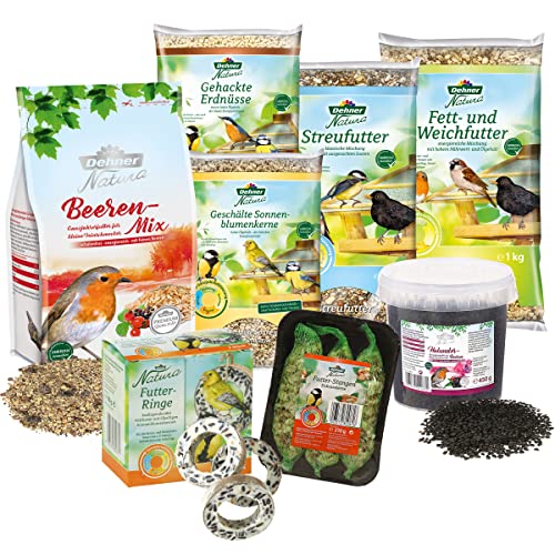 Dehner Natura Premium Wildvogelfutter, Futterbuffet Maxi, Ganzjahresfutter energiereich / kraftspendend, hochwertiges Vogelfutter-Set für Wildvögel, 8-teilig von Dehner