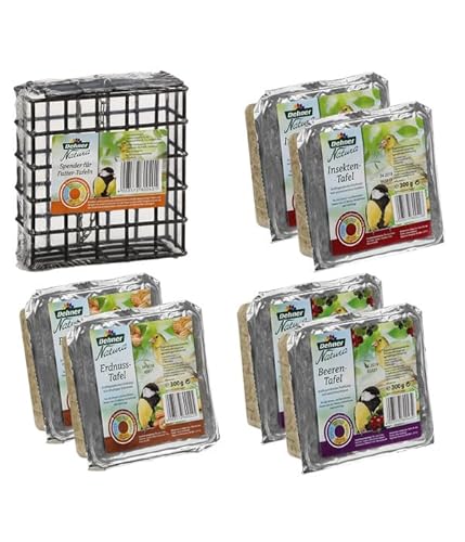 Dehner Natura Premium Wildvogelfutter, Futtertafeln Mix mit Beeren / Erdnuss / Insekten, inkl. Spender, Ganzjahresfutter proteinreich / energiereich, hochwertiges Vogelfutter für Wildvögel, 6 x 300 g von Dehner