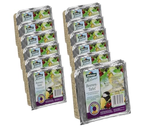 Dehner Natura Premium Wildvogelfutter, Wildvogelsnack, Futter Tafeln mit Beeren, Ganzjahresfutter proteinreich / kraftspendend, hochwertiges Vogelfutter für Wildvögel, 12 x 300 g (3.6 kg) von Dehner