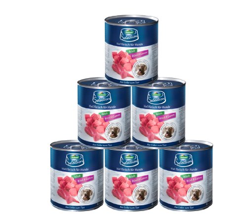 Dehner Premium Hundefutter, Nassfutter getreidefrei, für ausgewachsene Hunde, Rind / Lamm, 6 x 800 g Dose (4.8 kg) von Dehner