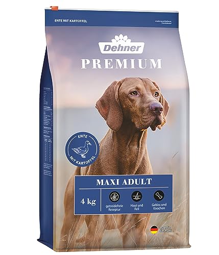 Dehner Premium Hundefutter Maxi Adult, Trockenfutter getreidefrei, für ausgewachsene Hunde großer Rassen, Ente / Lamm / Kartoffel, 4 kg von Dehner