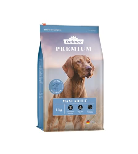 Dehner Premium Hundefutter Maxi Adult, Trockenfutter getreidefrei, für ausgewachsene Hunde großer Rassen, Fisch / Lamm / Kartoffel, 4 kg von Dehner