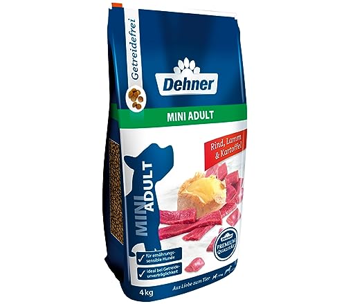 Dehner Premium Hundefutter, Trockenfutter getreidefrei, für ausgewachsene Hunde kleiner Rassen, Rind / Lamm / Kartoffel, 4 kg von Dehner