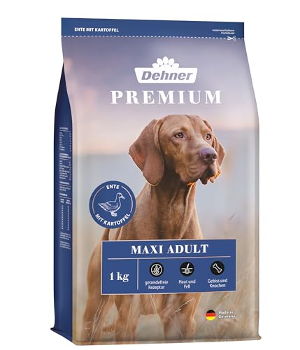 Dehner Premium Hundefutter Junior, Trockenfutter getreidefrei, für Welpen und junge Hunde kleiner Rassen, Ente / Lamm / Kartoffel, 4 kg von Dehner