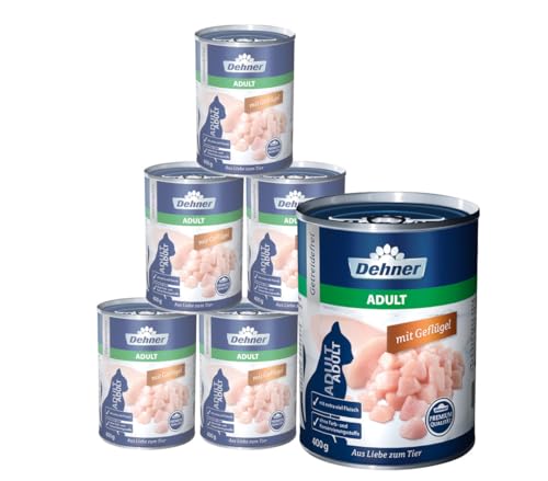 Dehner Premium Katzenfutter, Nassfutter gereidefrei, für ausgewachsene Katzen, Geflügel, 6 x 400 g Dose (2.4 kg) von Dehner