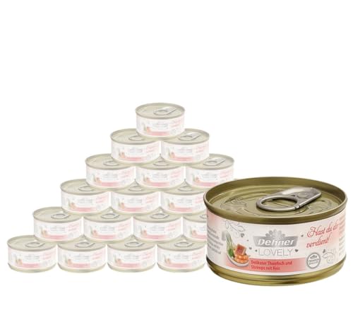 Dehner Premium Lovely Katzenfutter, Nassfutter glutenfrei, für ausgewachsene Katzen, Thunfisch / Shrimps / Reis, 24 x 70 g Dose (1.68 kg) von Dehner