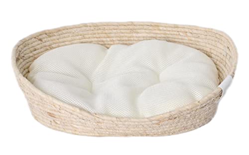 Dehner Premium Lovely Kuschelbett Tiefer Schlaf, Hundebett/Katzenbett, 54 x 43 x 18 cm, Naturmaterial/Plüsch, weiß/beige von Dehner