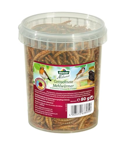 Dehner Natura Premium Wildvogelfutter, Wildvogelsnack, getrocknete Mehlwürmer, Ganzjahresfutter proteinreich, hochwertiges Vogelfutter für Wildvögel, 80 g von Dehner