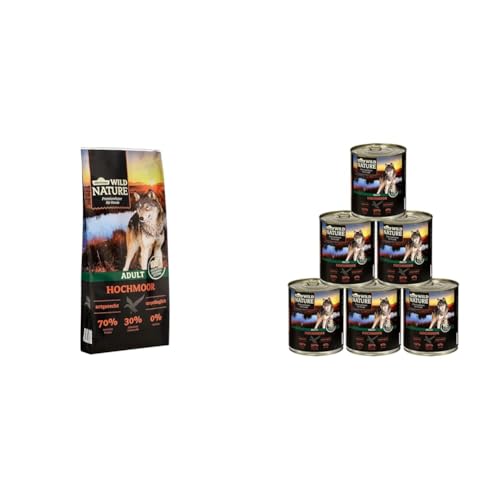 Dehner Wild Nature Hundefutter Hochmoor & Wild Nature Hundefutter Hochmoor, Nassfutter getreidefrei/zuckerfrei, für ausgewachsene Hunde, Ente, 6 x 800 g Dose (4.8 kg) von Dehner