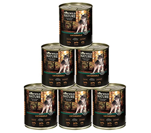Dehner Wild Nature Hundefutter Unterholz, Nassfutter getreidefrei / zuckerfrei, für ausgewachsene Hunde, Wildschwein, 6 x 800 g Dose (4.8 kg) von Dehner