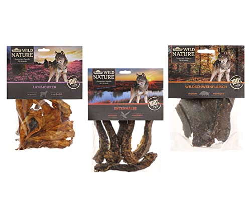 Dehner Wild Nature Hundesnack, Leckerli 100 % natürlich, Kausnack für ausgewachsene / sensible Hunde, Barf geeignet, 3 Sorten-Mix, 500 g von Dehner